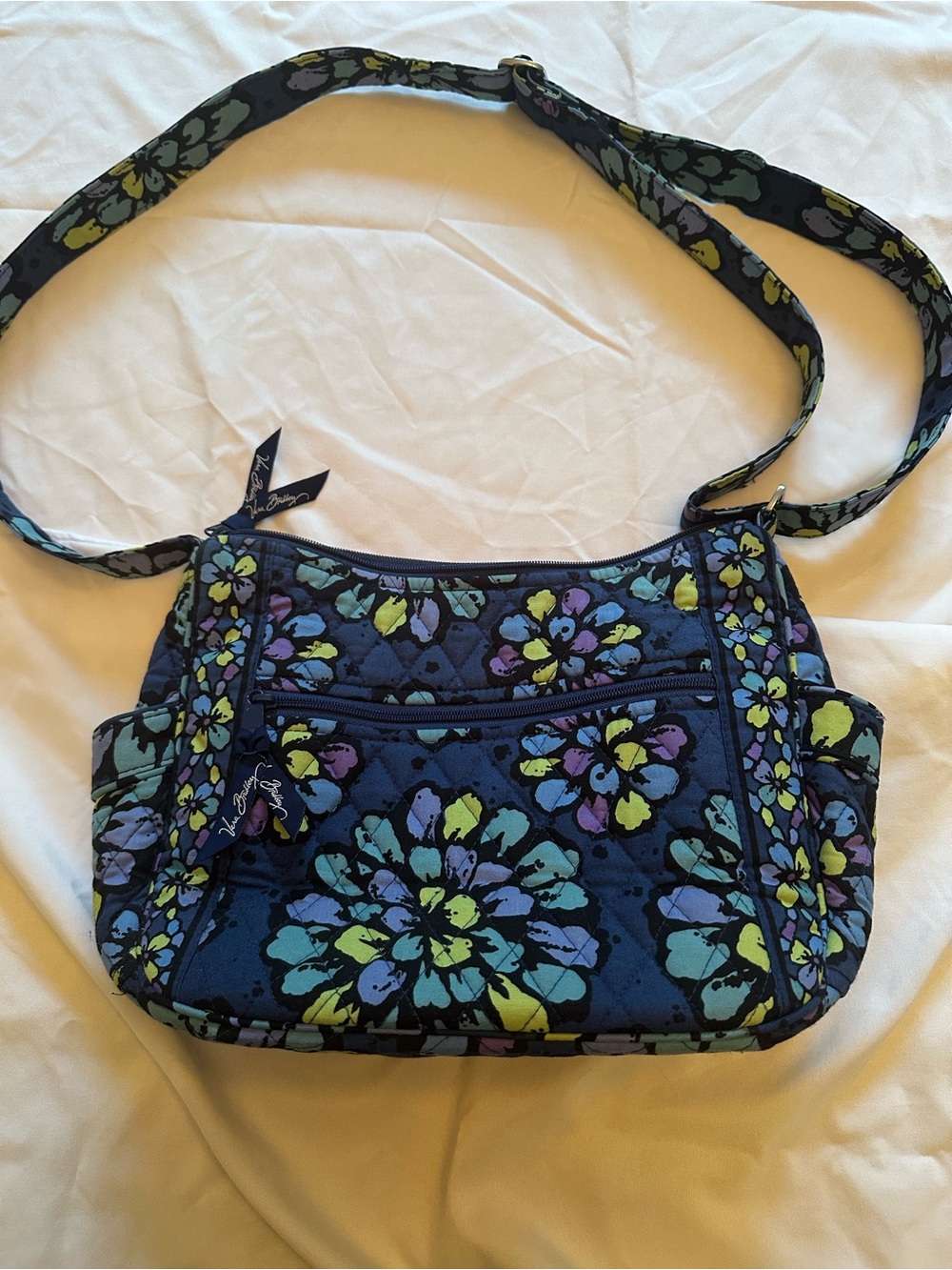 Vera Bradley Navy Floral Quilted Crossbody with Aqua & Yellow Accents